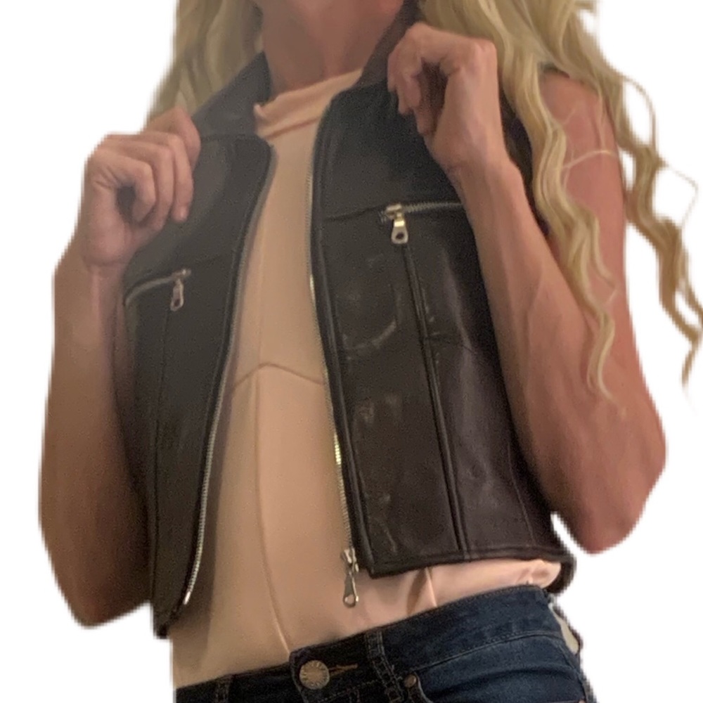 Bebe black leather crop top vest